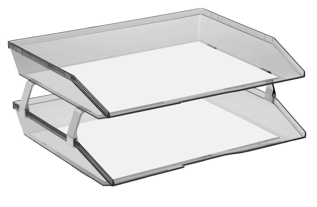 2 Tier Letter Tray Side Load Letter Size A4 Desktop File Organizer Clear Gray