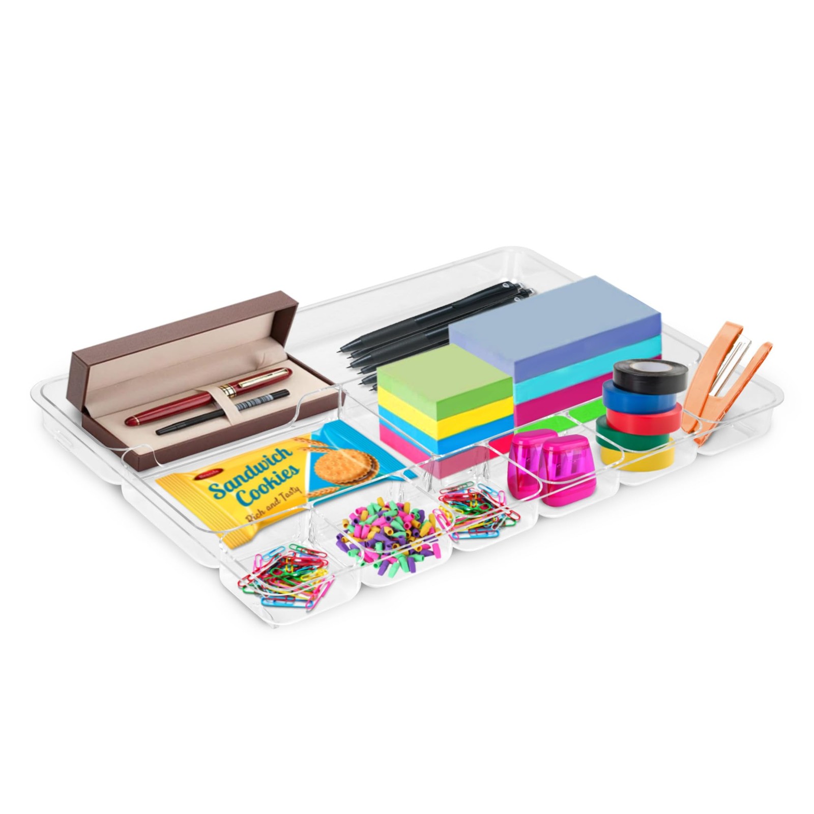 Manaloom Desk Drawer Organizer Tray with 9 Storage Compartments – For Clear