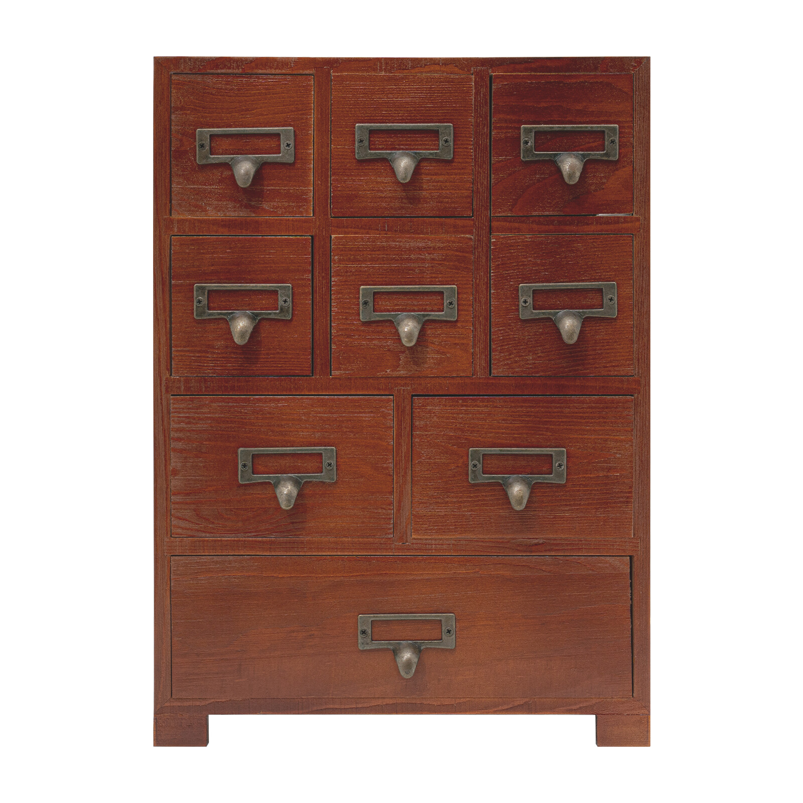 Dark Brown Retro Pine Wood Iron 9 Drawer Rectangular Storage Box Tabletop