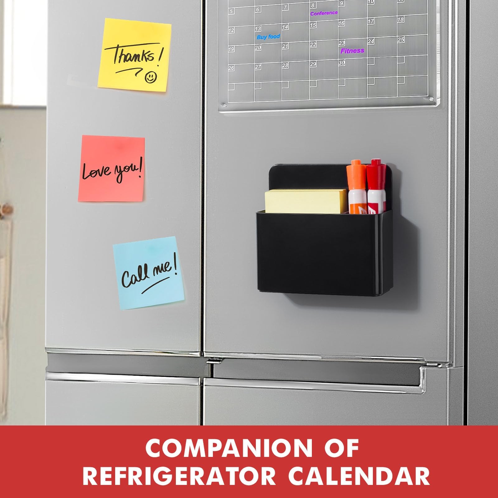 BEYGORM 2 Pack Plastic Magnetic Pen Holder for Refrigerator, Dry Erase black