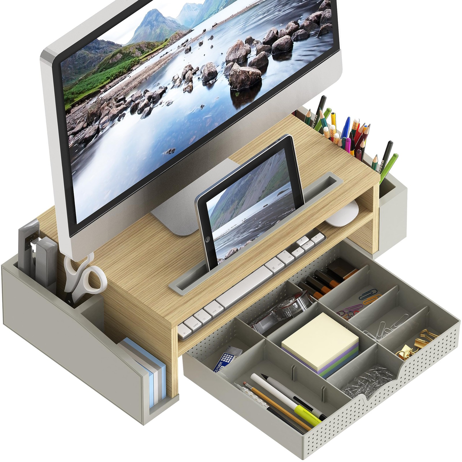 Simple Houseware Adjustable Desk Monitor Stand Riser with Organizer Tray