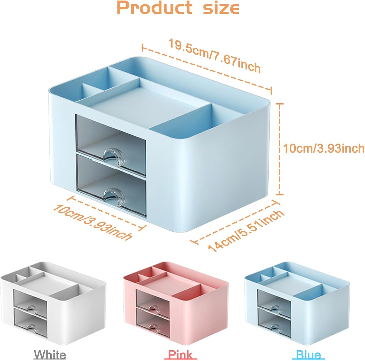 Pencil Pen Holder for Desk,2 Drawer Desk Organizers,5 Compartments Desktop Stora