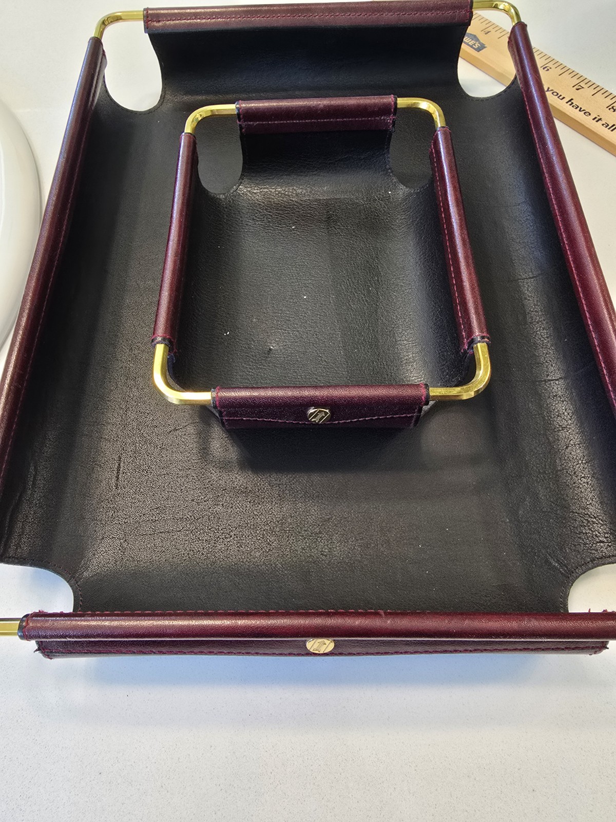 Gold Pfeil Burgundy Leather Desk Organizer Set