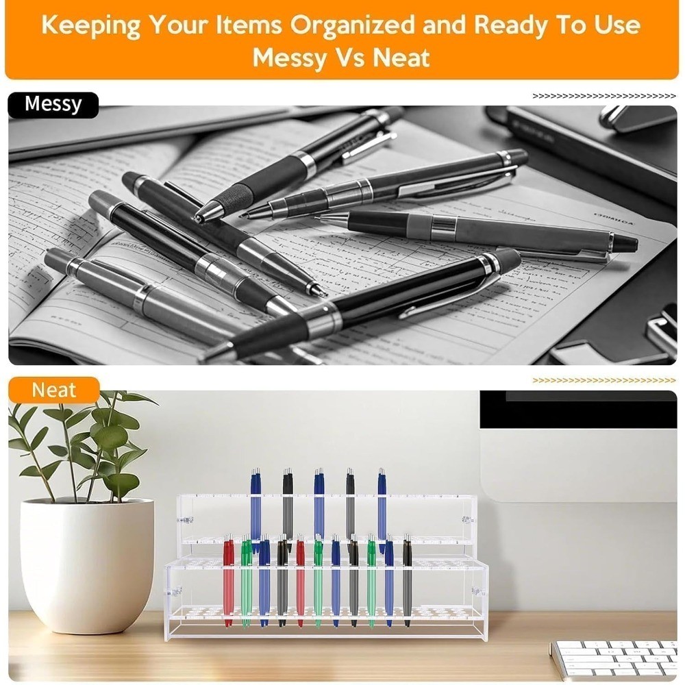 2-Tier Acrylic Pen Display Stand Holder 96 Slots for Beaded Pens Paint Brushes