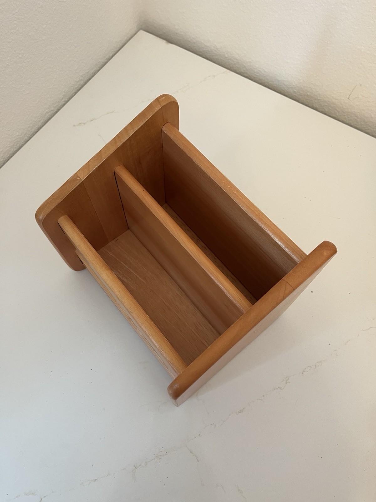 Vintage Oak Wooden Desk Organizer 2 Compartments Letter Holder