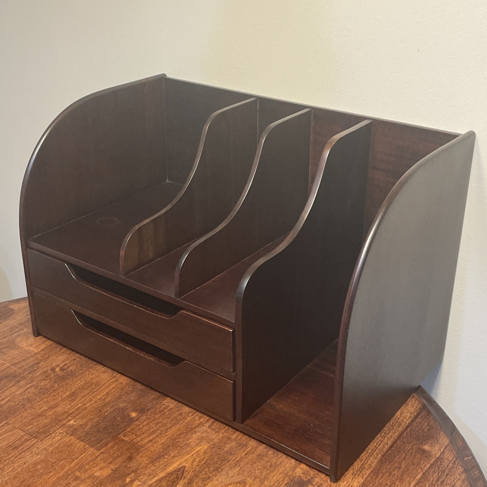 Vintage Danish Modern Style Mahogany Wood Desk Organizer Mail Sorter Selamat HTF