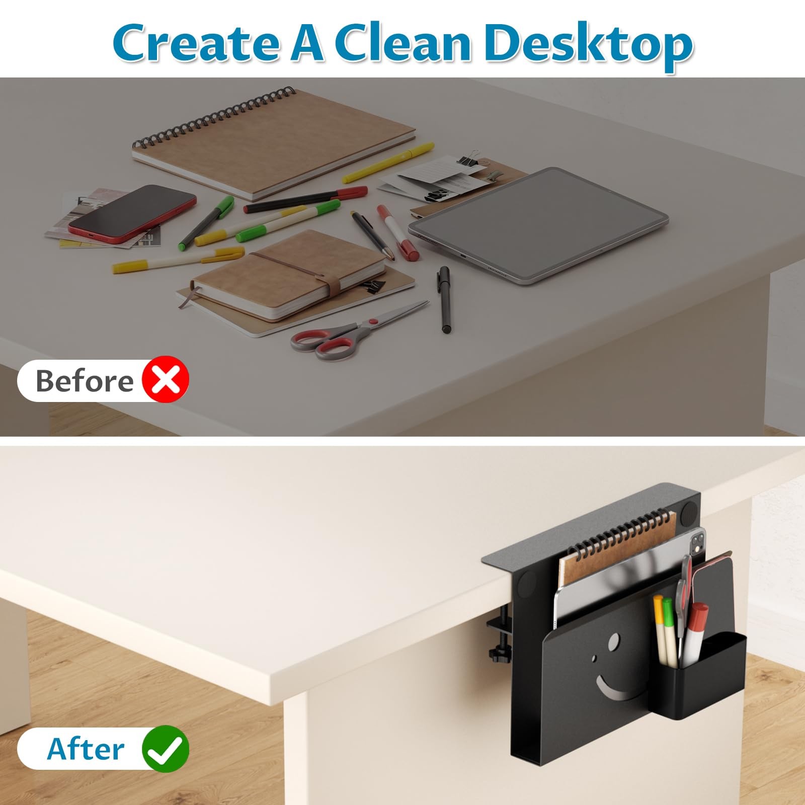 Onemake Desk Side Storage, Funny Smile No Drill 1 Tier, Black-1 Tier-Smile