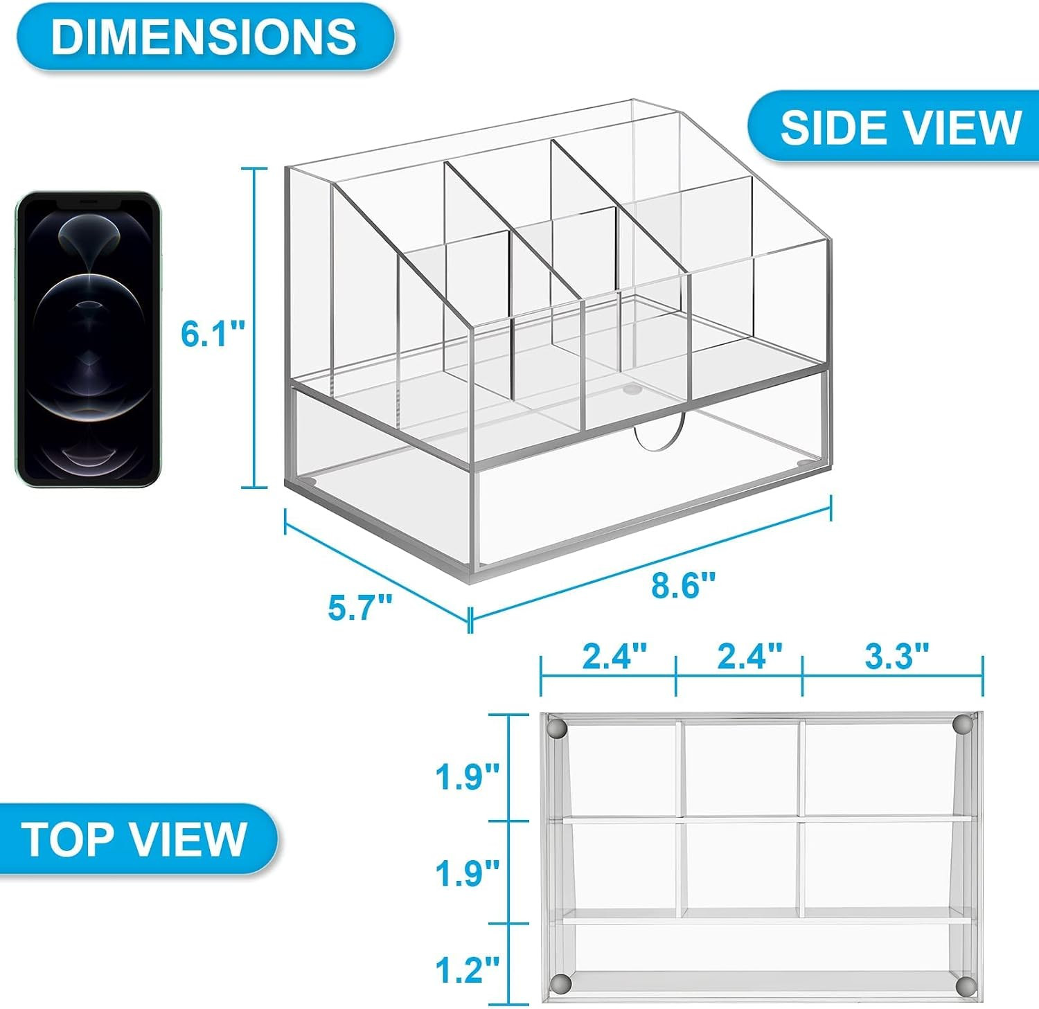 VITVITI Acrylic Desk Organizer, Upgraded Clear Pencil Organizer for Desk, 7 Comp