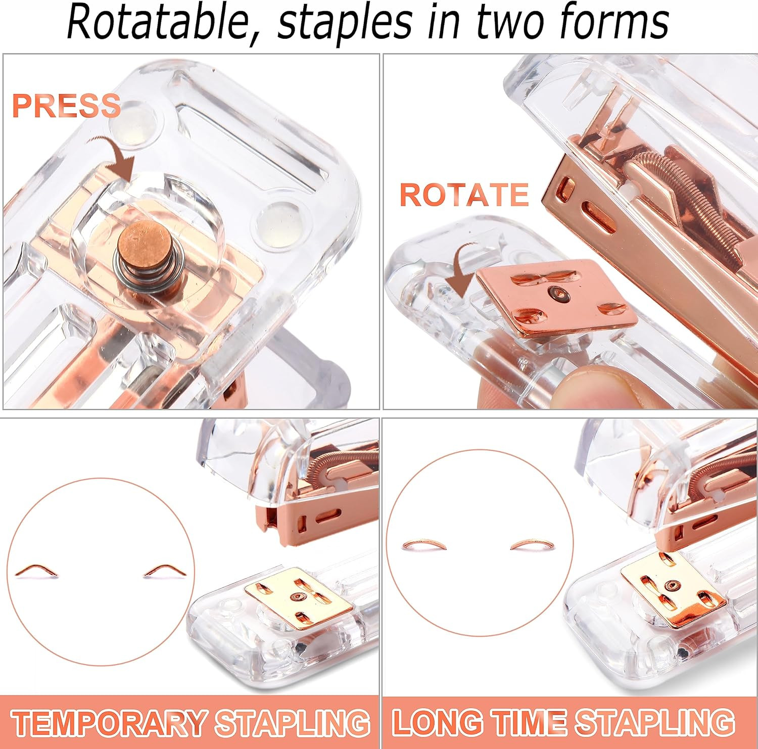 Rose Gold Desk Accessories，Office Supplies Set Acrylic Stapler Set Staple Remove