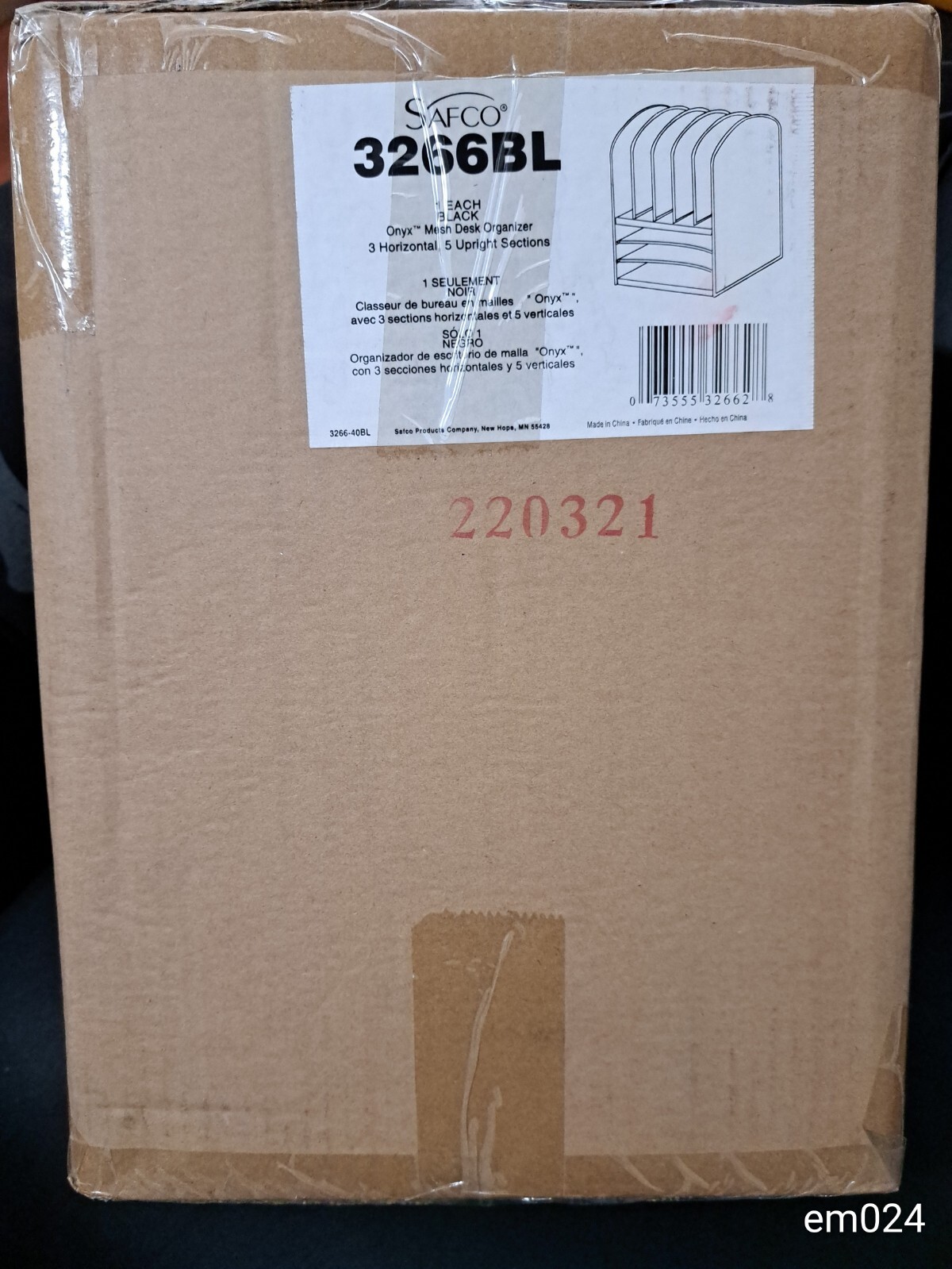 New Safco 3266BL Onyx Mesh Desktop Organizer 5 Vertical Sections 3 Horiz Shelves