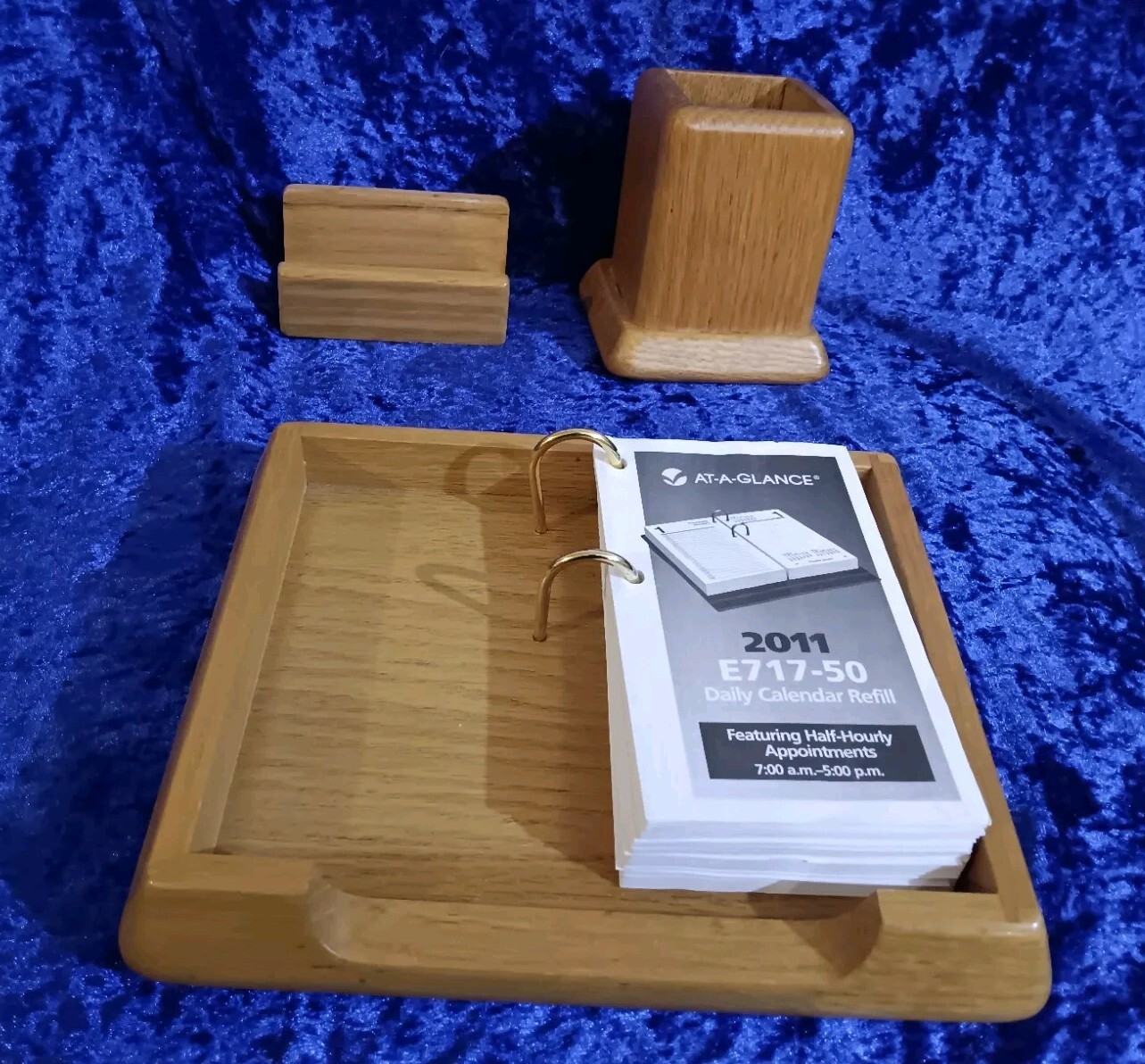 Oak Line By Curtis Wooden Desk Organizer, Business Card and Pen Holder, Planner