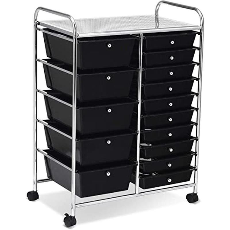15 Drawer Rolling Storage Mobile Utility Cart W/ Lockable Wheels Durable Indoor