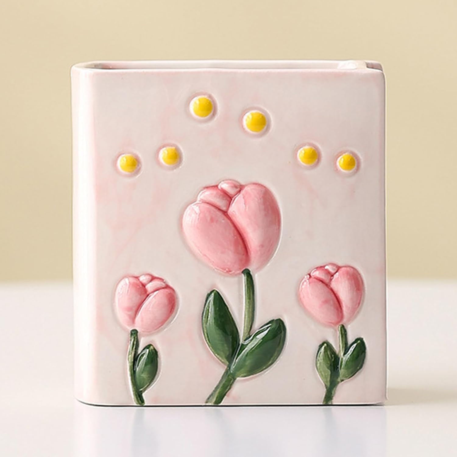 Book Vase Tulip Pencil Cup Pen Holder for Office Desk Decorative Books Pink Flow