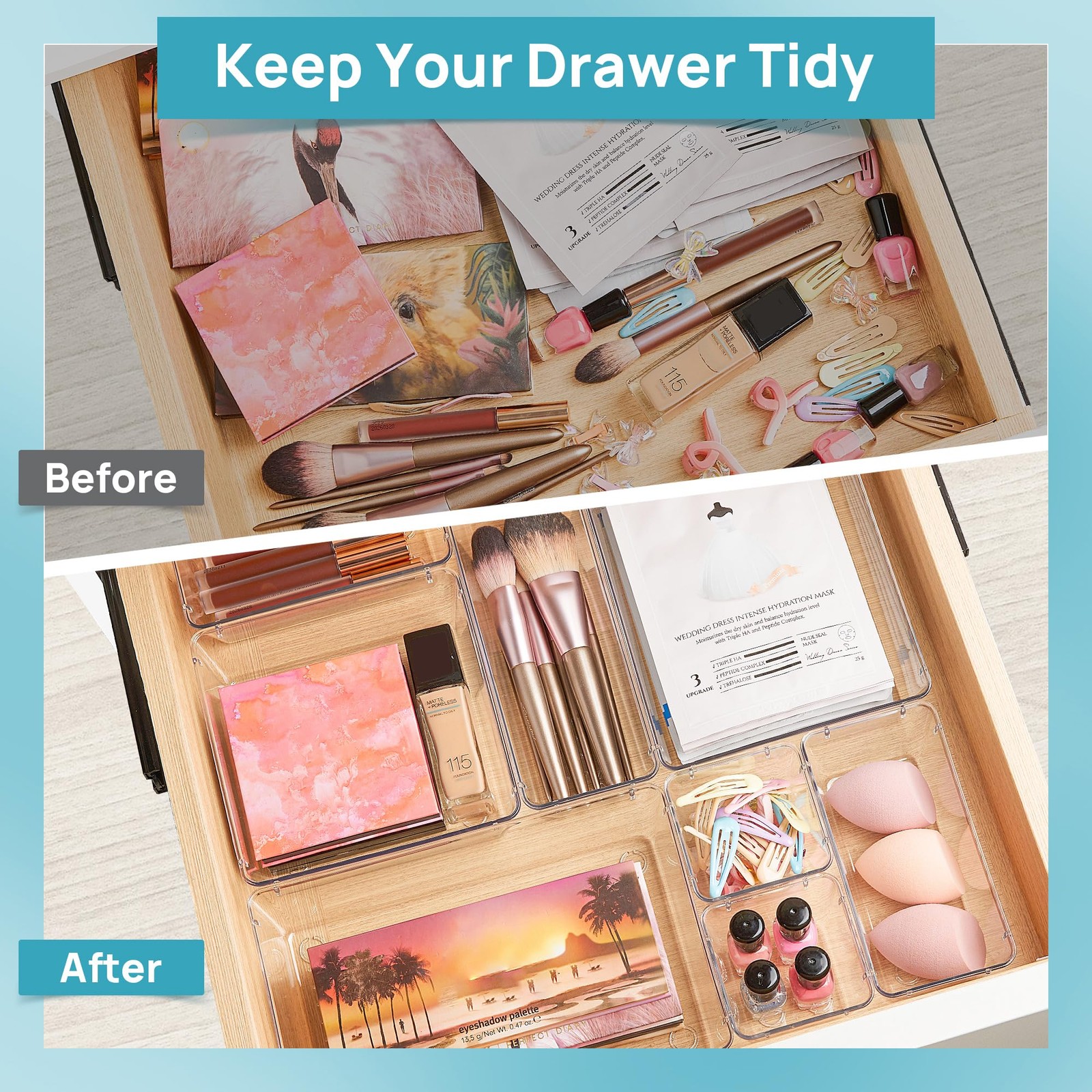 Vtopmart 25 PCS Clear Plastic Drawer Organizers Set, 4-Size Versatile