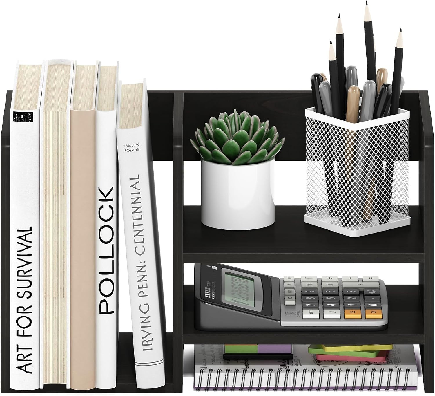 Hermite Wood Desktop Book and Home Office Supplies Storage Organizer, Espresso