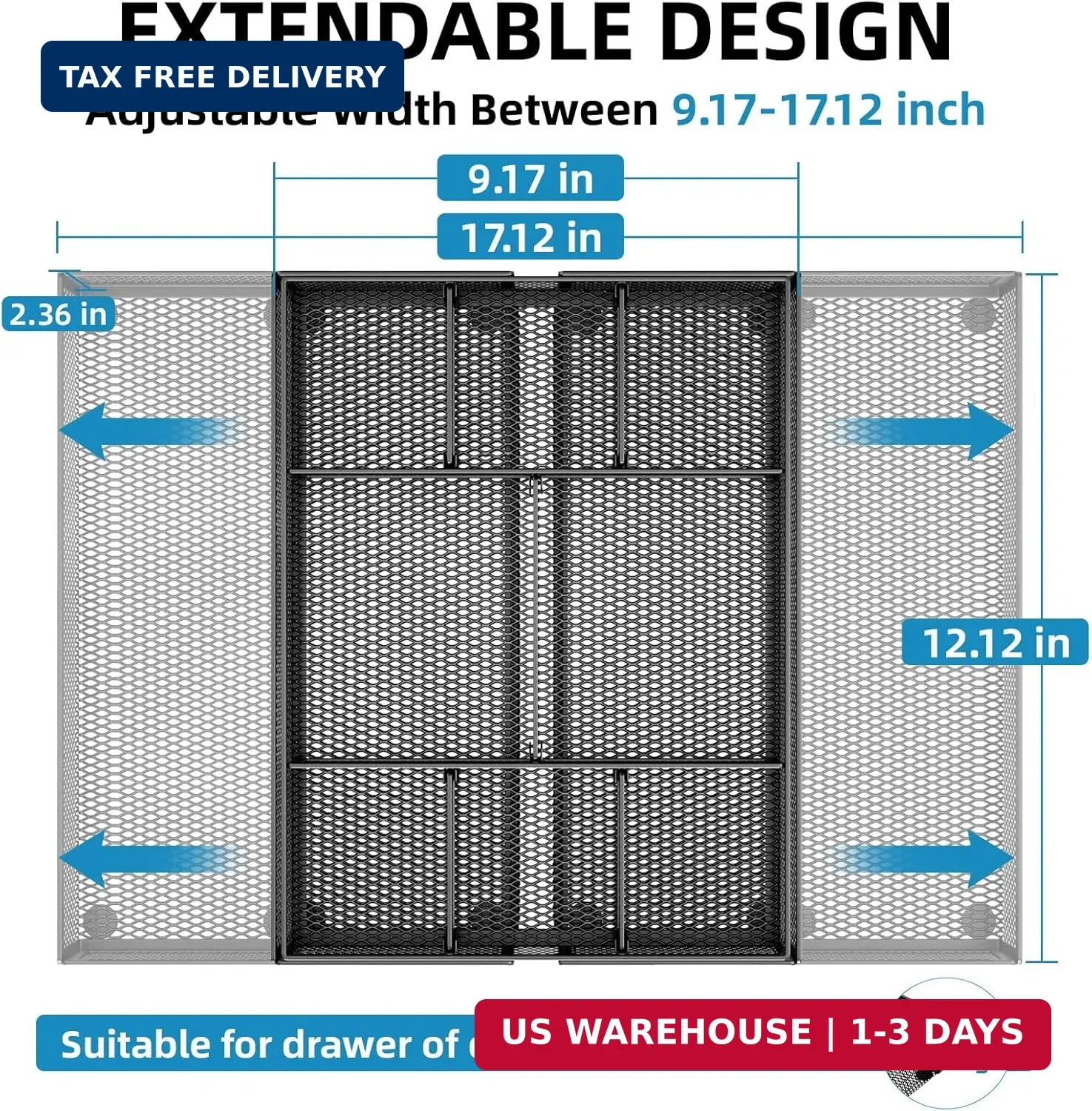 Marbrasse Expandable Desk Drawer Organizer, Mesh Drawer Organizer Tray with 10 A