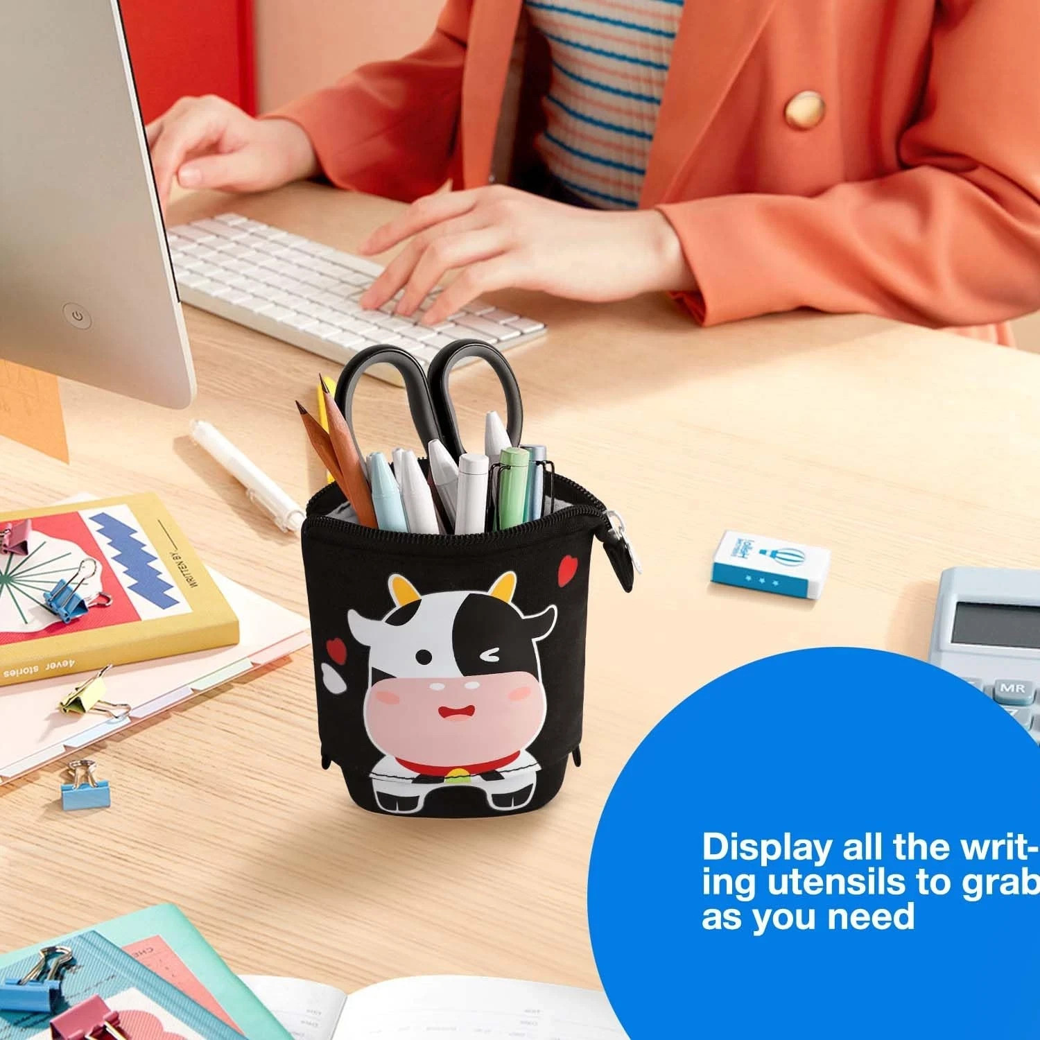 Cute Standing Pencil Case for Kids, Pop Up Pencil Box Makeup Pouch