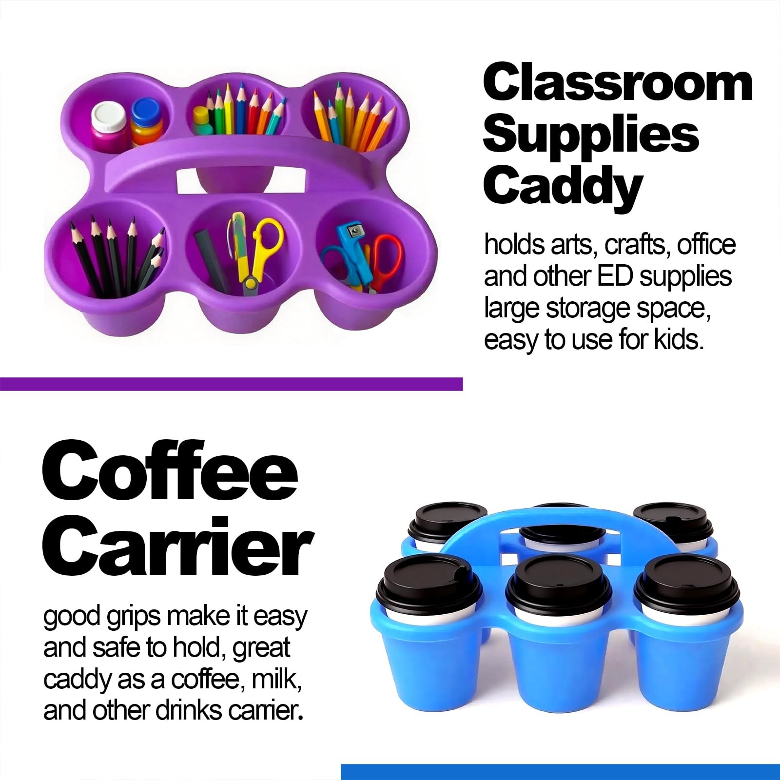 Ssatiscn Multicolor Pencil Holders For Desk 6-Cup Classroom Caddy Handles
