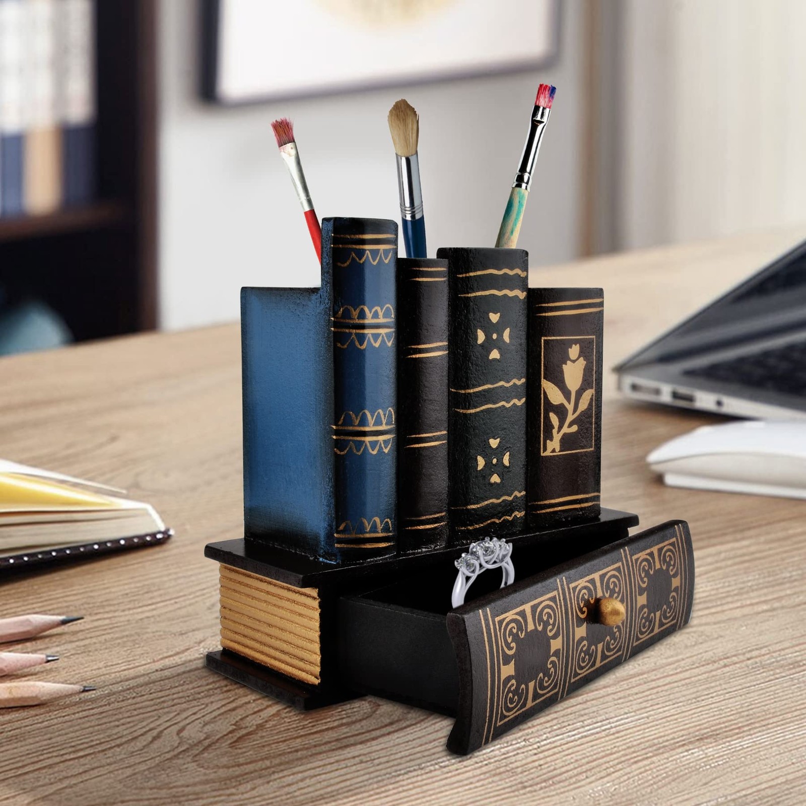 POWER UNICO FLOWER Vintage Book Pen Holder Retro Desk Organizer with 116