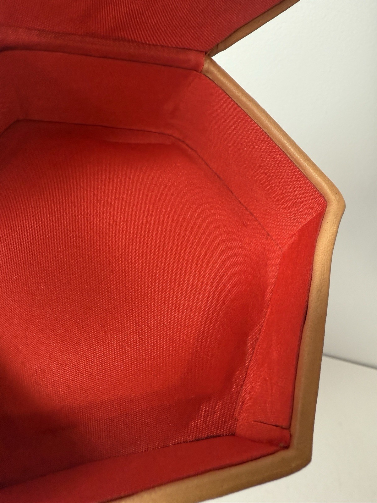 Vintage Faux Leather Hexagon Storage Jewelry Box Red Felt Texas Coyote Handmade