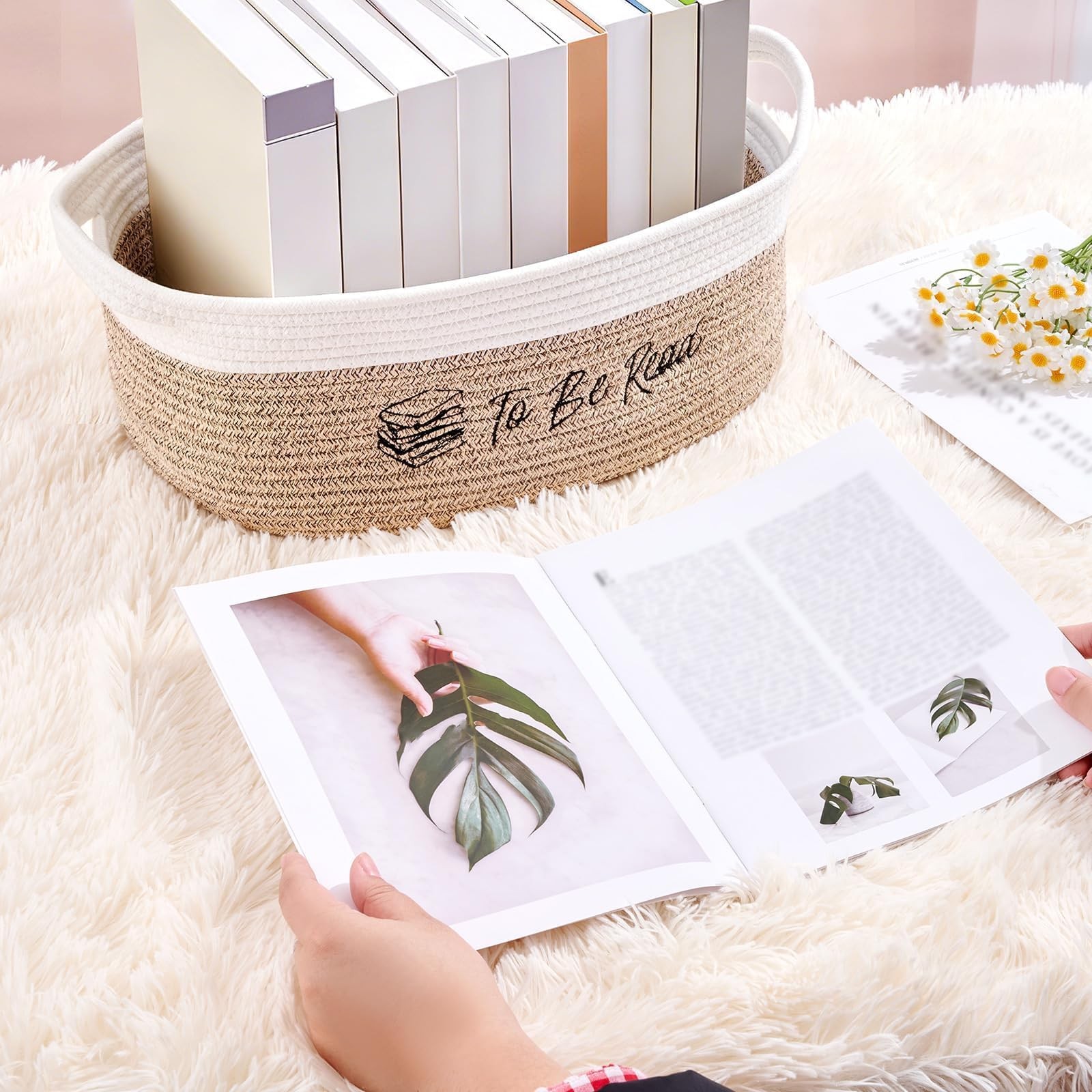 TBR To Be Read Book Storage Basket Lover Gift Decorative Woven Box Organizer