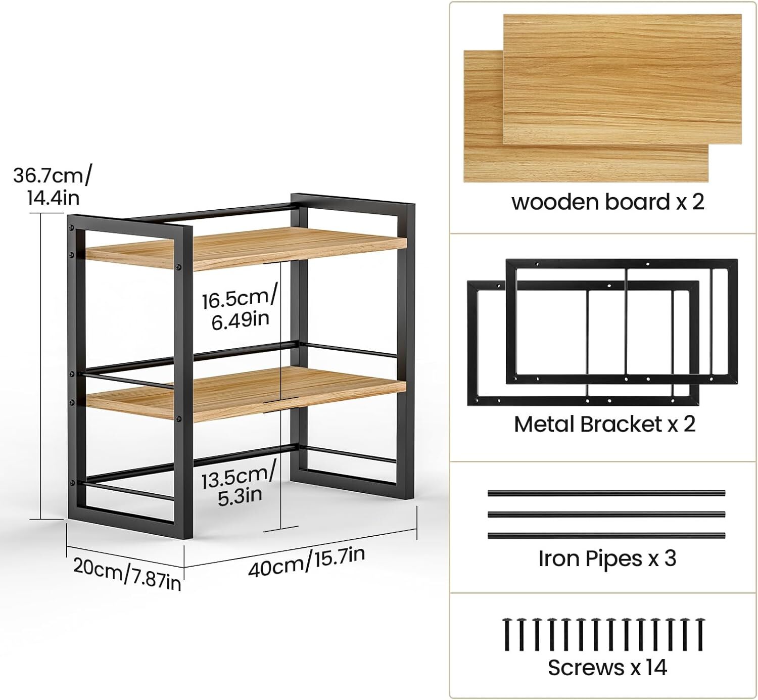 Office Desk Shelf Organizer, Wood Desktop Bookshelf Supplies Storage Black