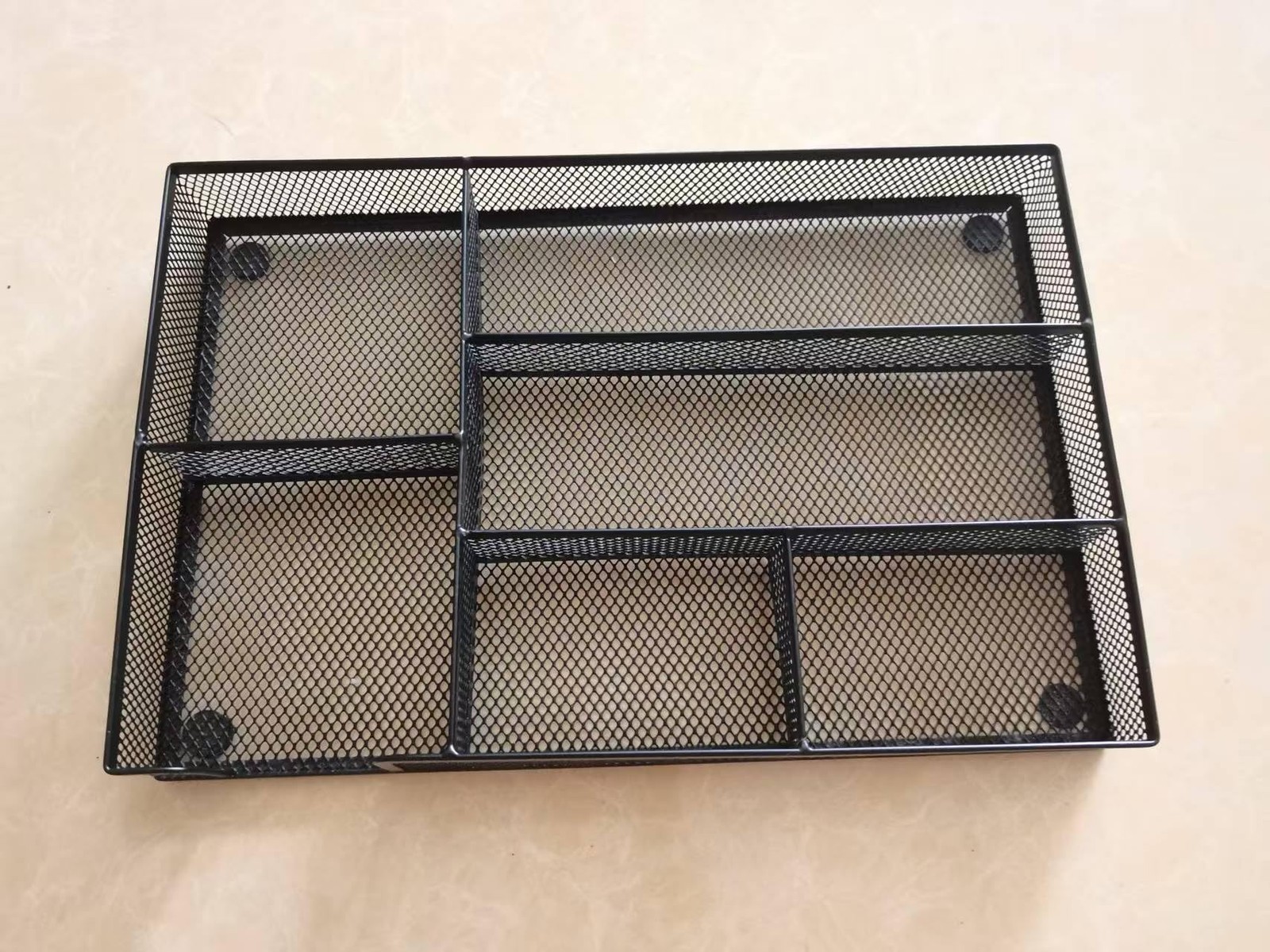 Black Mesh Desk Drawer Organizer Tray 6 Compartment 12.6×8.27×1.57 Inch