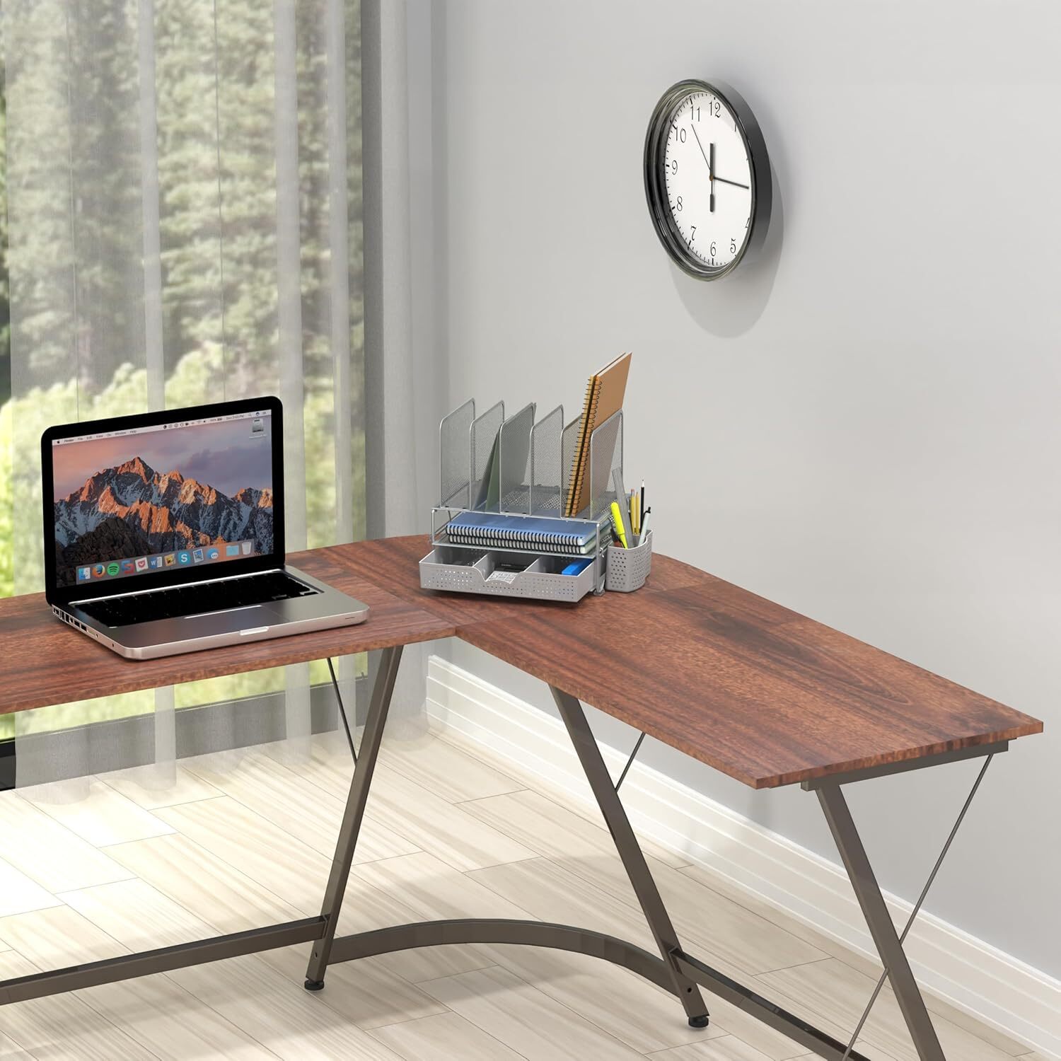 Mesh Desk Organizer with Sliding Drawer, Double Tray & 5 Upright Sections-Silver