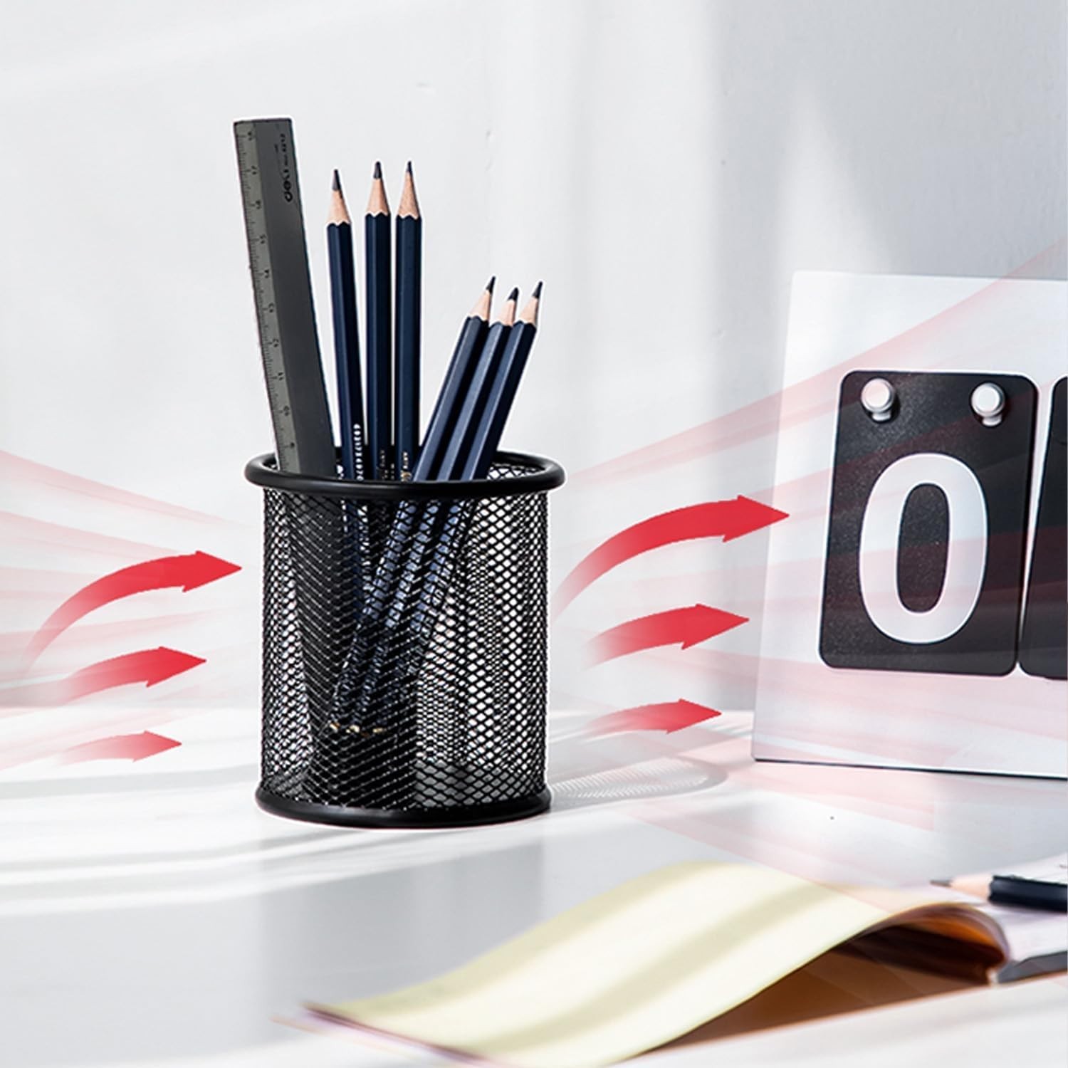 Round Mesh Pen Holder Organizer for Office School Desk – Lightweight & Durable