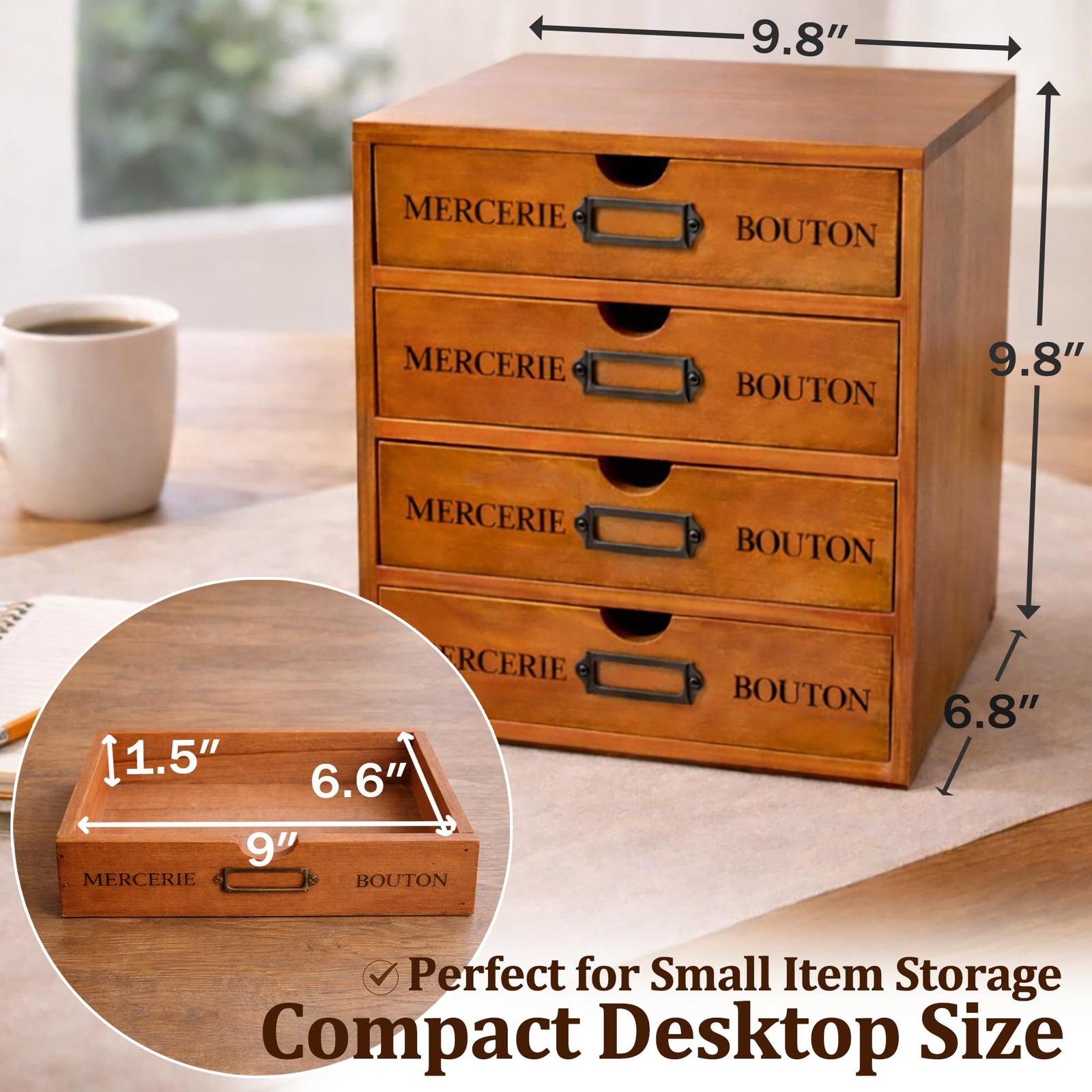 Vintage Wooden Apothecary Cabinet, 4 Drawer Card Catalog Desk Organizer Brown