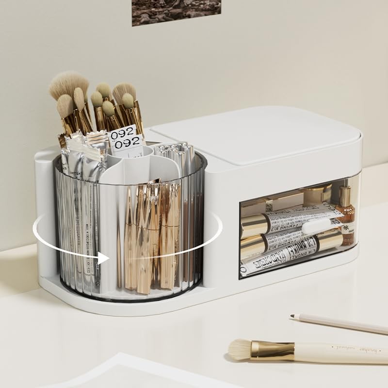 Pinsliee Desk Organizer – 360 Degree Expanded Makeup Organizer, White