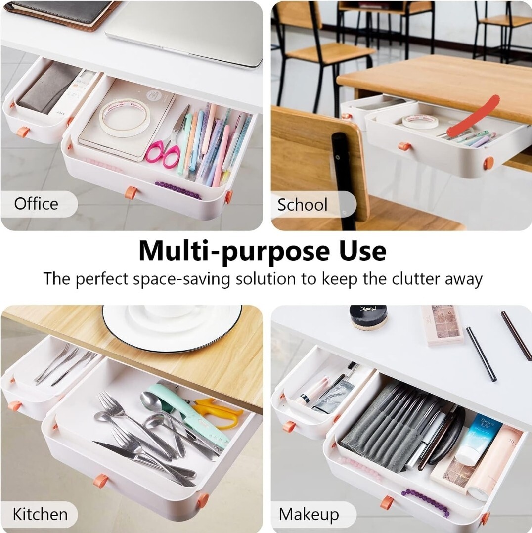 Large Under Desk Drawer Organizer 2 Pack Slide Out Desk Drawer White Plastic …