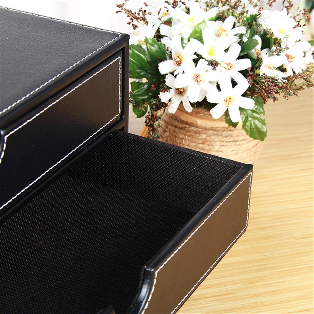 Ayunga Leather Desk Organizer with 3 Drawers, Executive Office Supplies Black