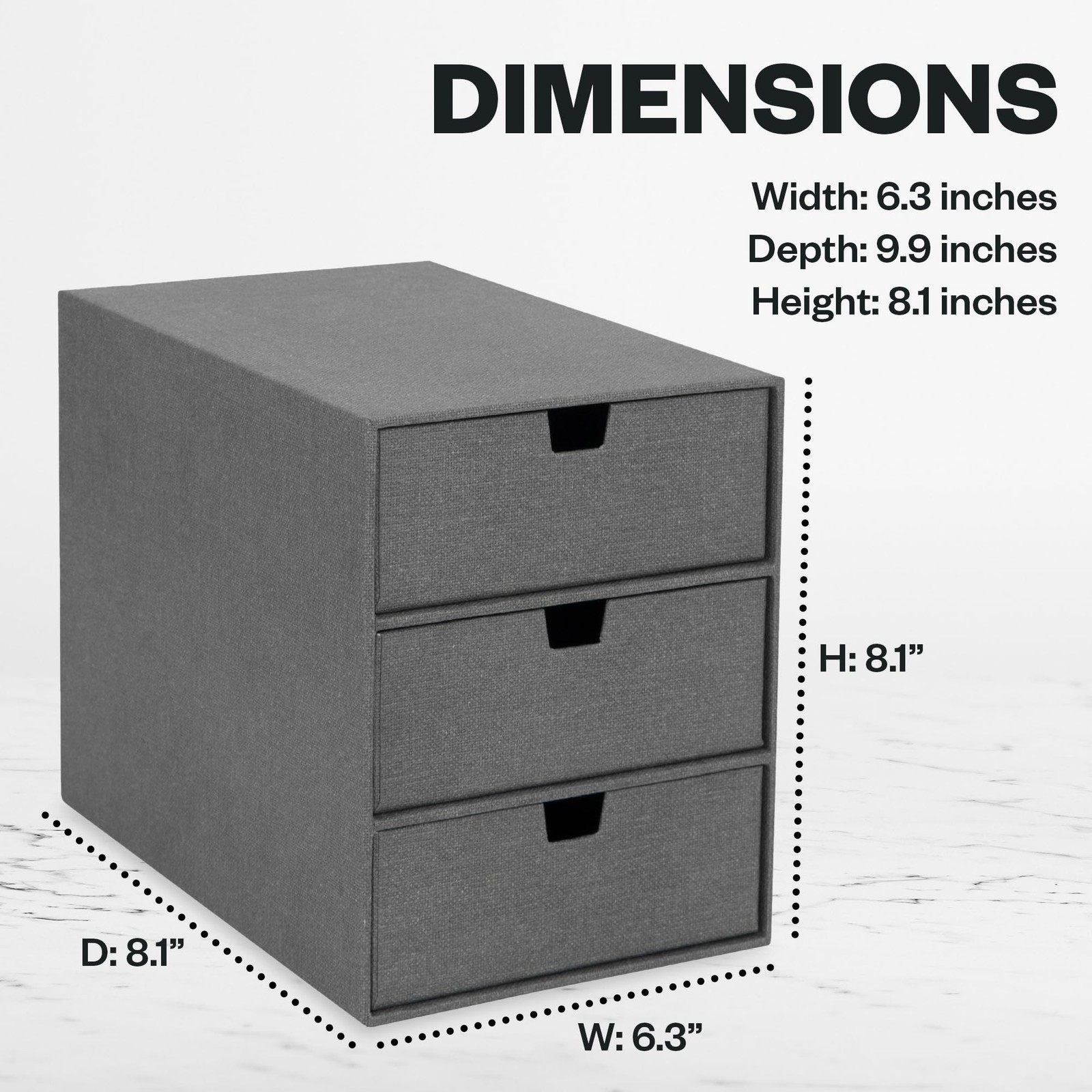 Bigso Box of Sweden Ingrid 3-Drawer Canvas Fiberboard Desk 1 Pack, Grey