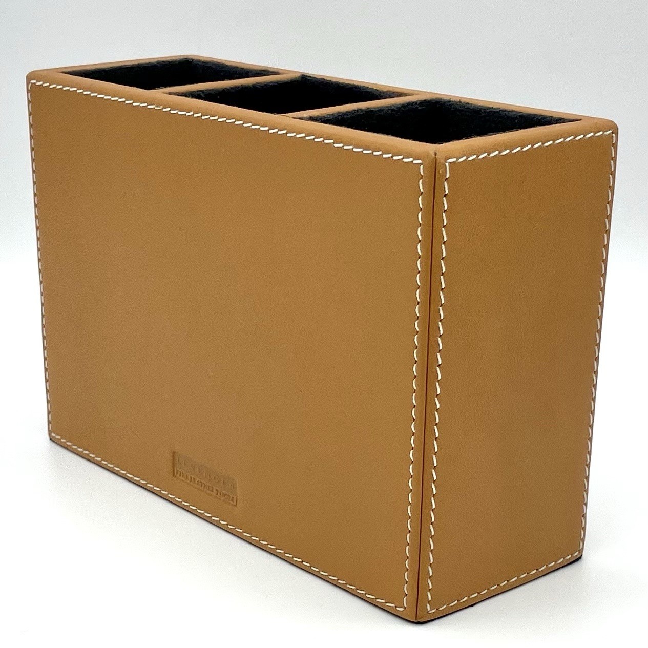 LEVENGER Fine Leather Tools Genuine Leather Cognac 3-Compartment Desk Organizer