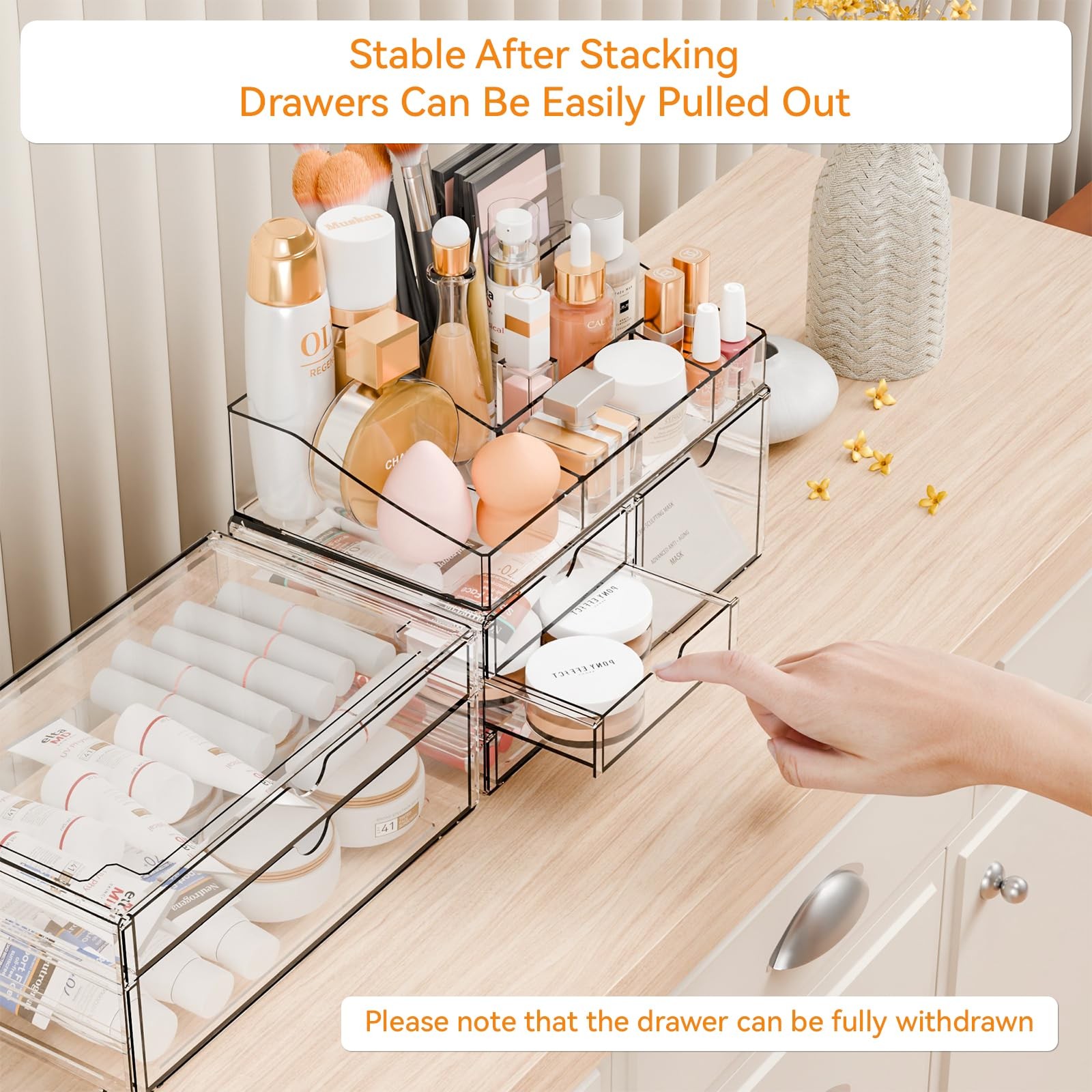 Yieach Acrylic Make up Organizers for Counter,Desk and 6 Drawers, Clear