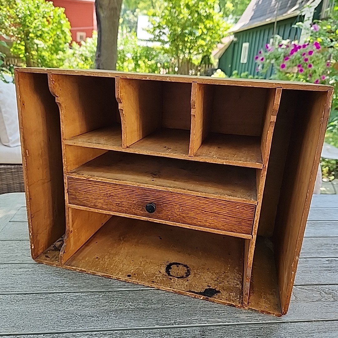 Vintage Wood Handmade Desk Cubby Organizer for Office Dividers Drawer Slots