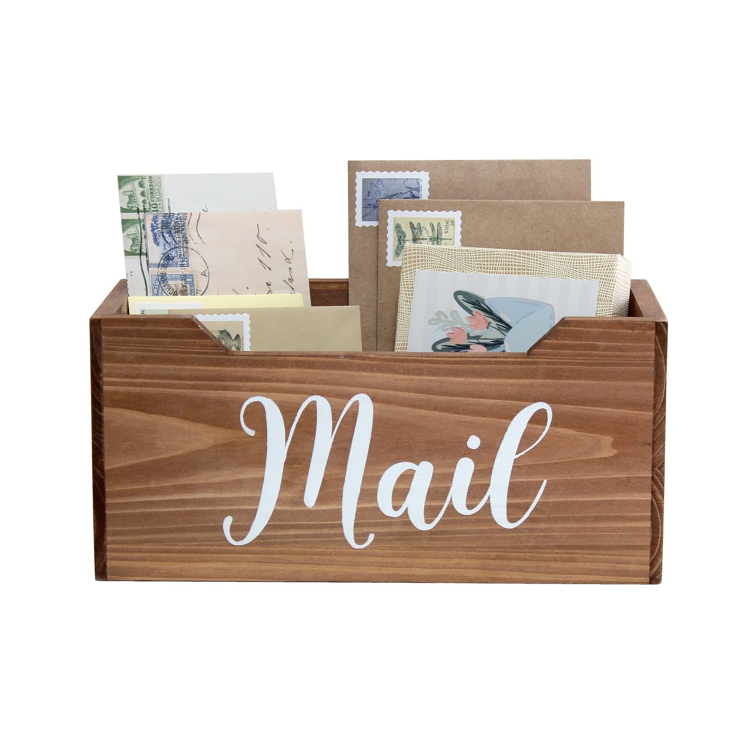 HG2010-NMW Rustic Farmhouse Wooden Tabletop Decorative Script Word Mail Organ…