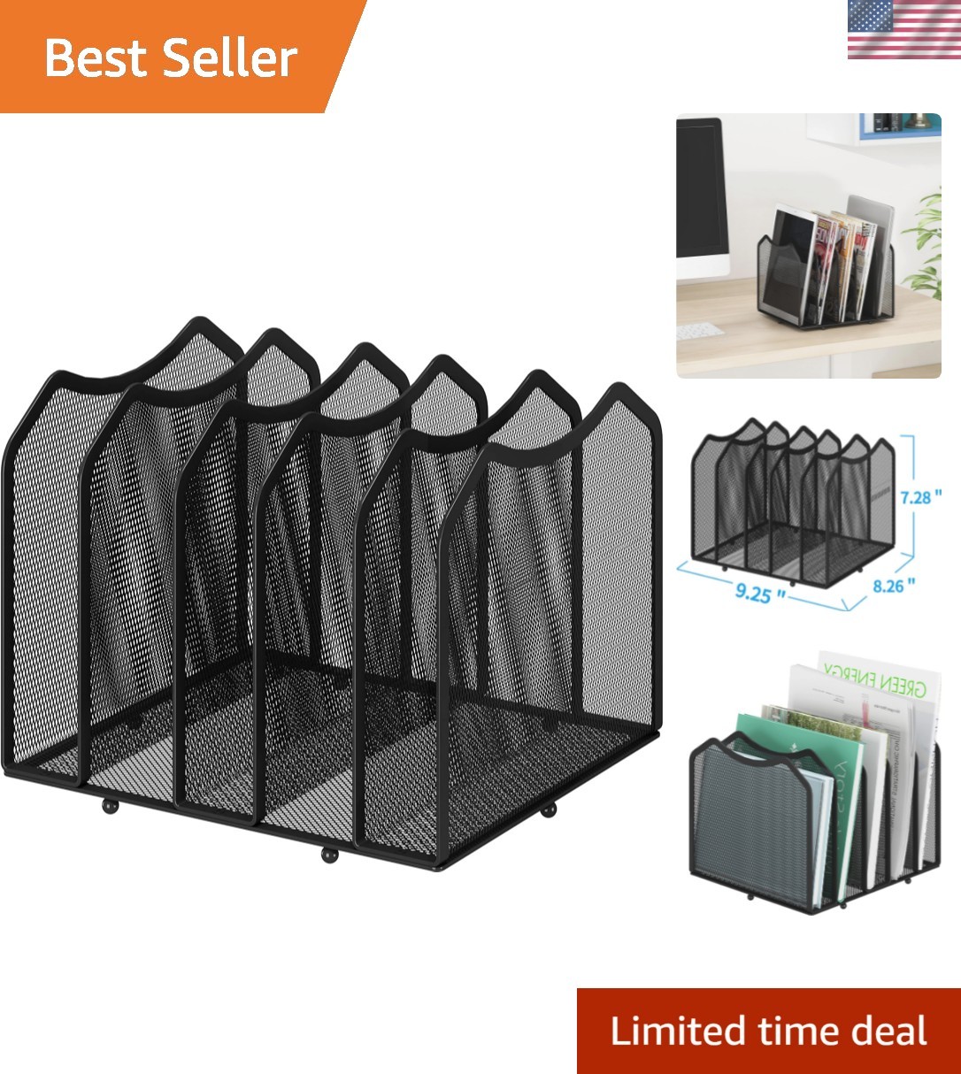 Mesh Desktop File Sorter Organizer, 5-Section Bookshelf for Desk Home Office,…