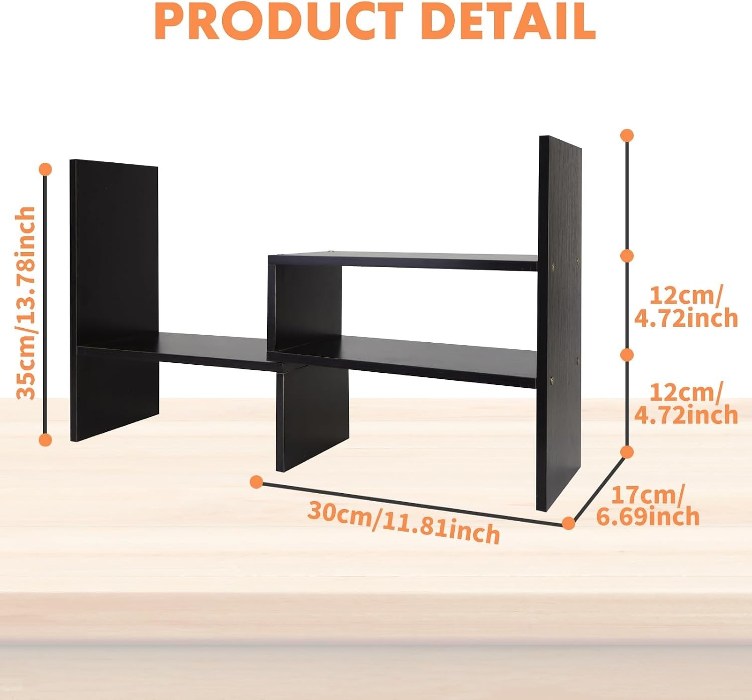 Adjustable Wood Desktop Organizer Shelf Rack for Office Home Black Walnut