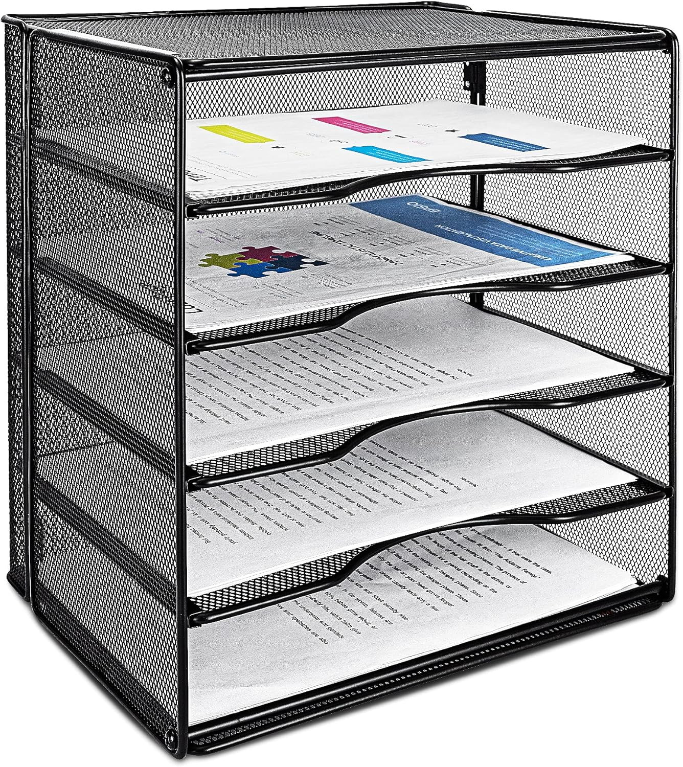 5 Slot Desk Rectangular Organizer Tray, Black, 13.6 X 9.5 X 12.8 Inch