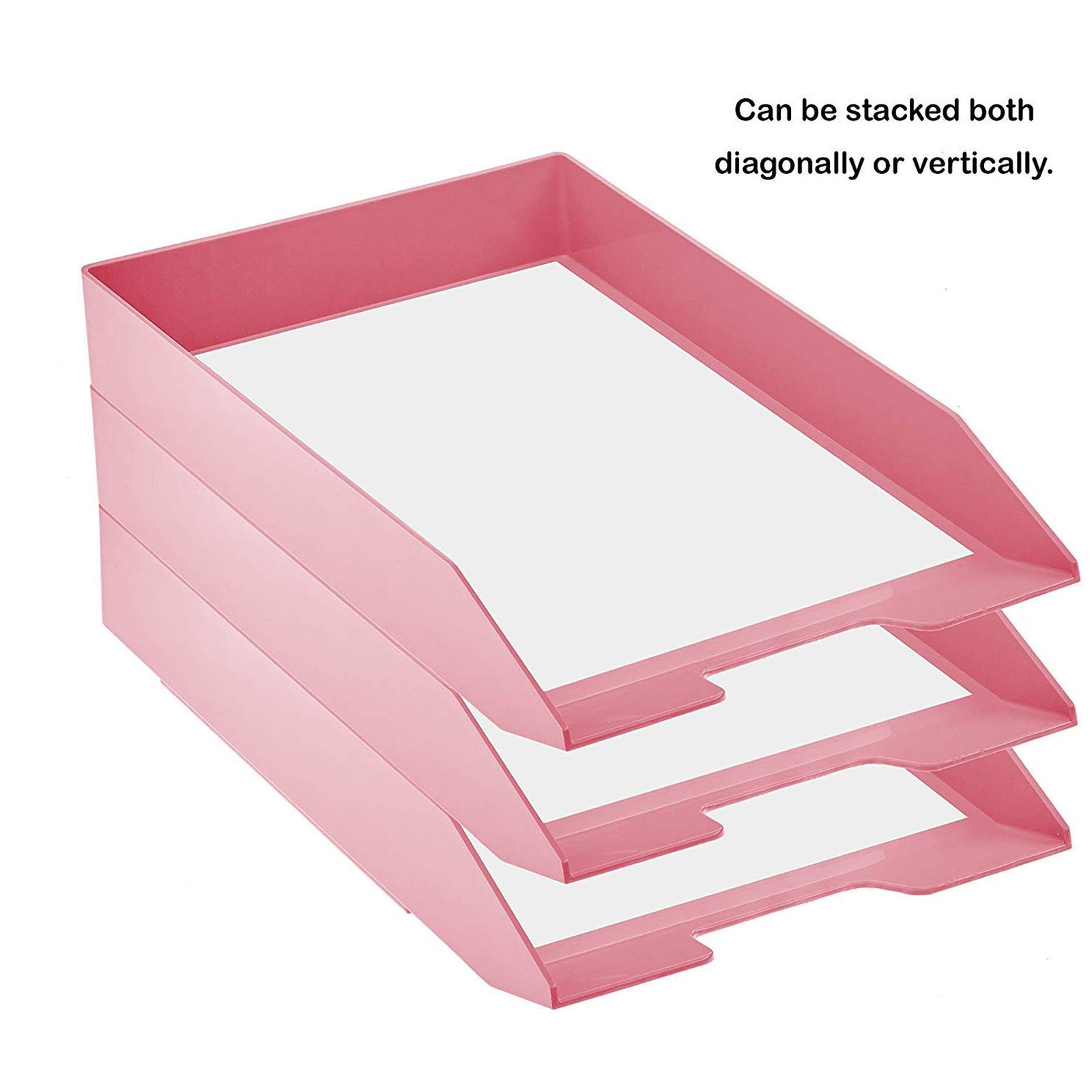 Stackable Letter Tray Front Load Letter Size Solid Pink Plastic 1 Unit