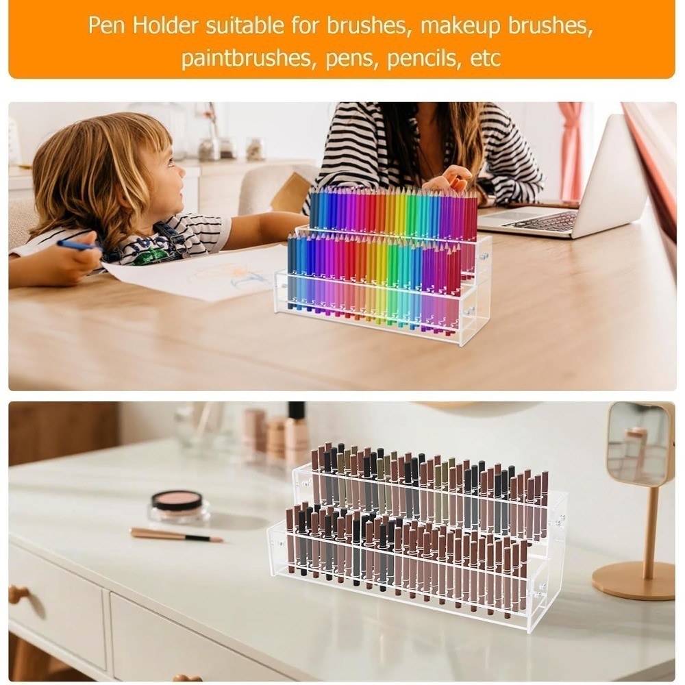 2-Tier Acrylic Pen Display Stand Holder 96 Slots for Beaded Pens Paint Brushes