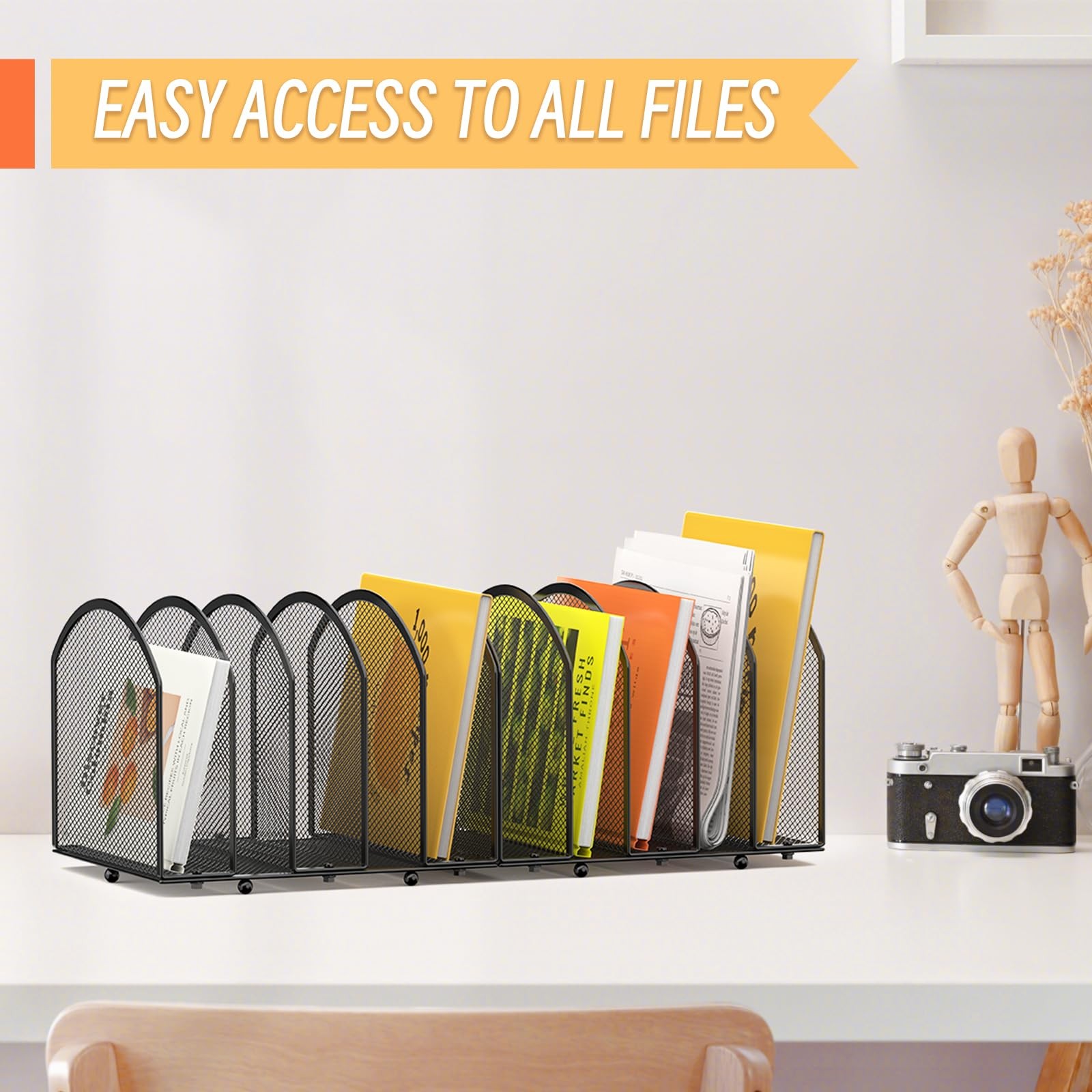 MINDEPOT 5-Section Desk File Organizer, Vertical 5 Section – 1Pack, Black