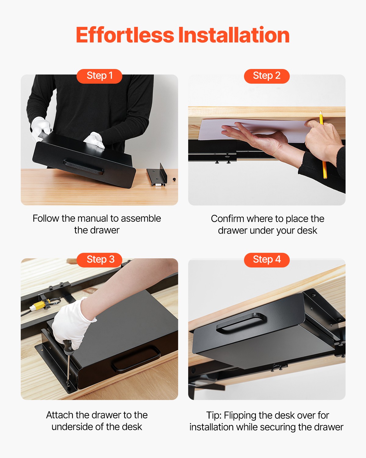VEVOR 13 in Under Desk Drawer Organizer Slide-out Drawer Space Saver for Office