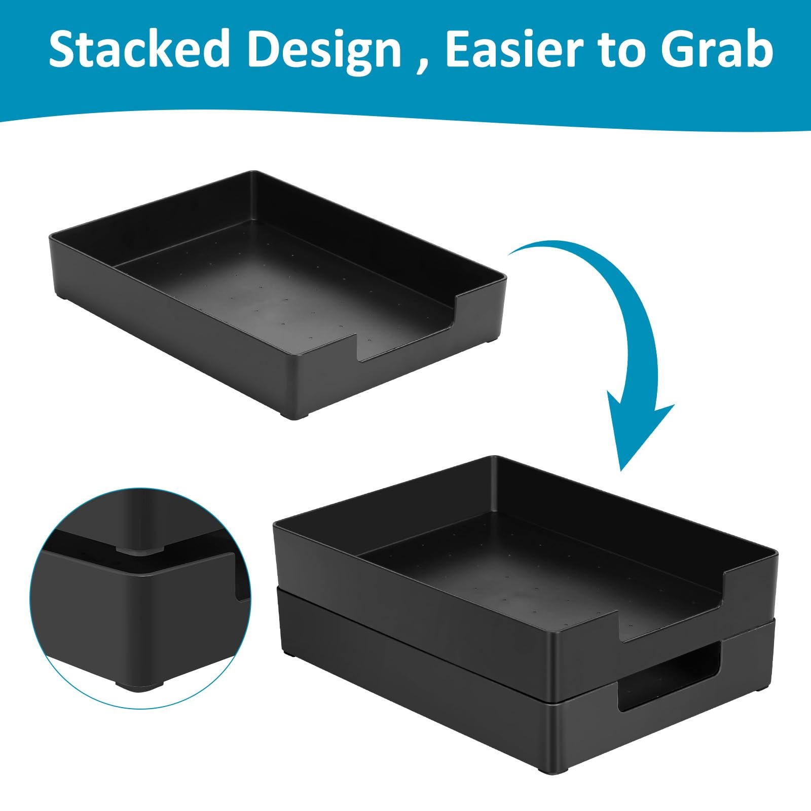 Letter Size A4 Papers Tray Desk 12.99″ L x 9.44″ W x 1.96″ H, Black-2 Pcs