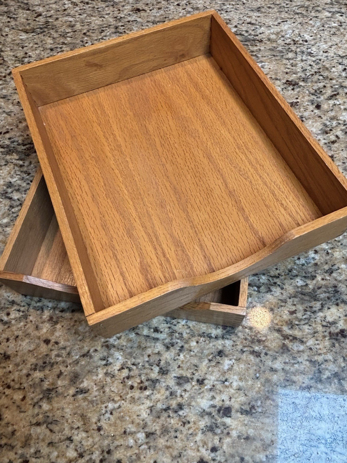 VTG MCM Oak Box Joint Letter Trays Carver Hedberg Pair Organizer 12.5×10.5×2.5″