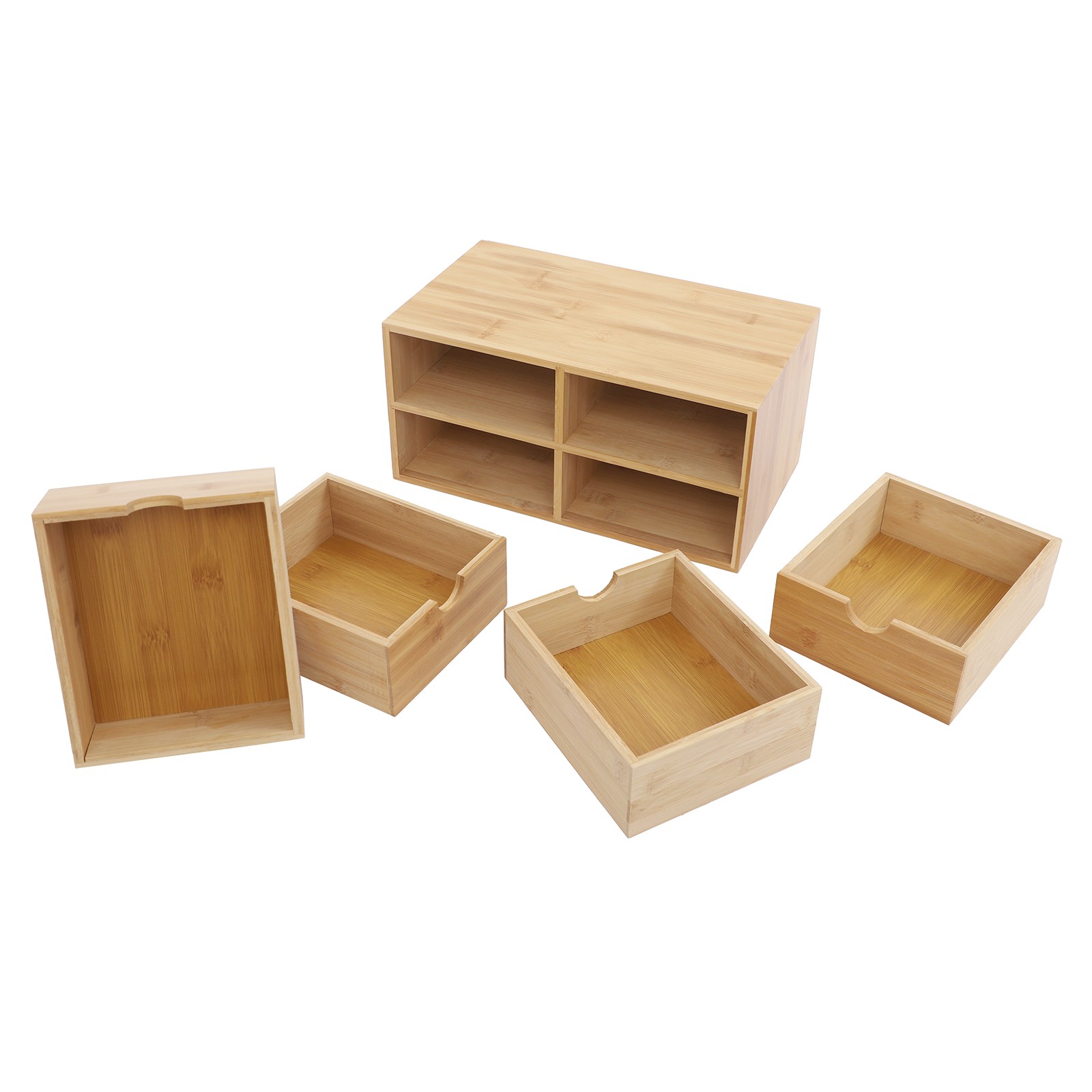 Bamboo Desk Organizer with 4 Drawers, Office Tabletop Storage Organization Box