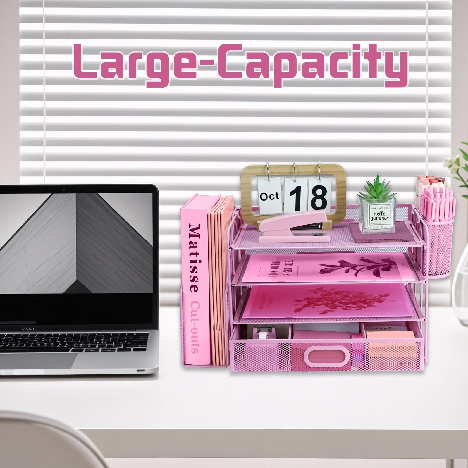 Desk Organizers and Accessories with File Holder, 4-Tier Paper Letter Tray Or…