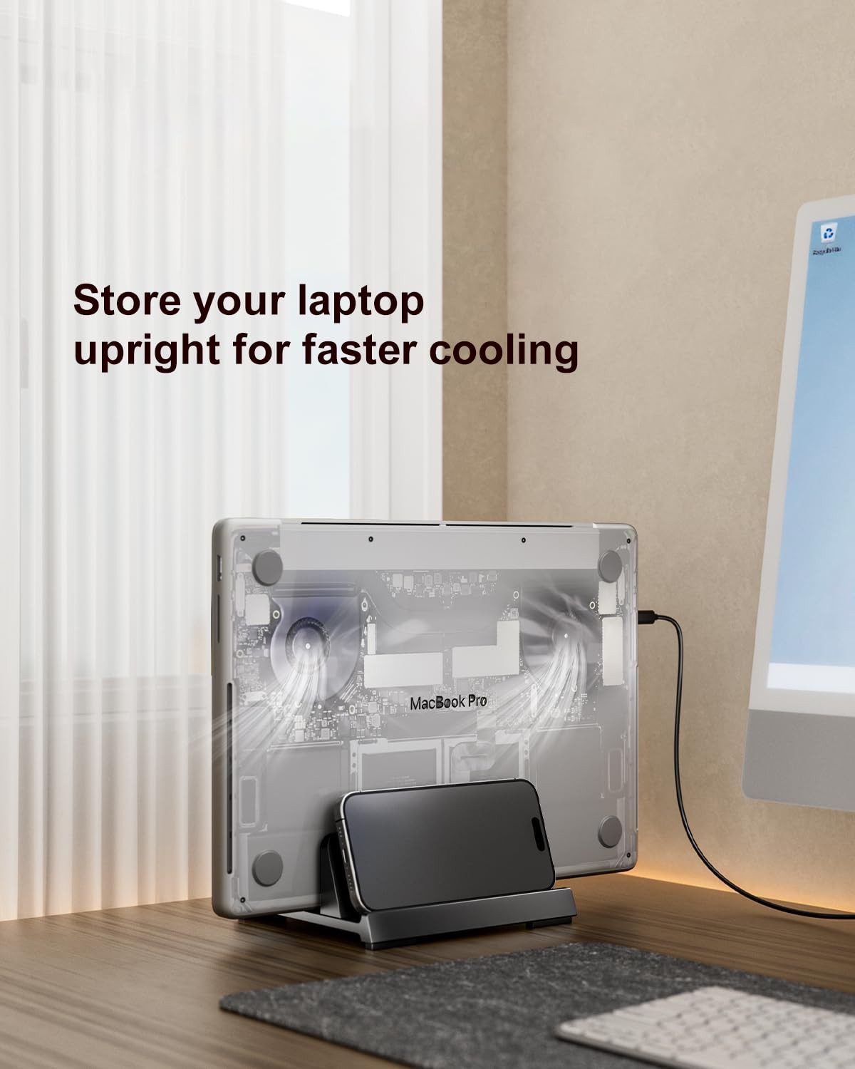 DC DREWCHAN Vertical Laptop Stand for Desk, Dual Slots Plastic Black